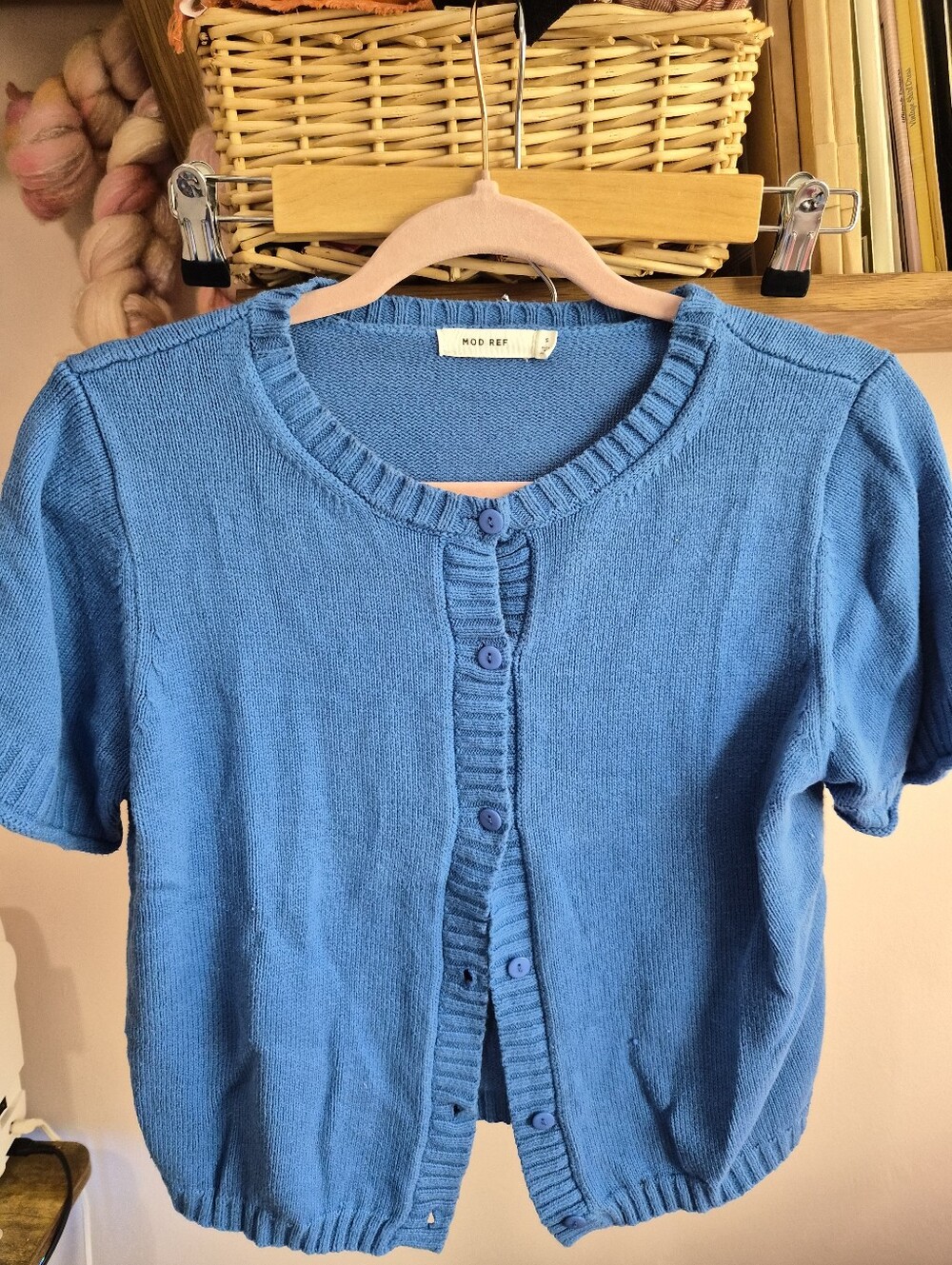 Mod Ref Short-Sleeve Blue Cardigan Sweater